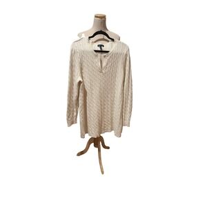 Lauren Ralph Lauren Womens Cream Cable Knit V Neck Sweater Tunic‎ 2X Cotton